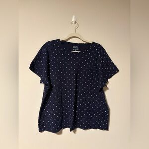 Croft & Barrow Navy and White Polka Classic Tee 1X